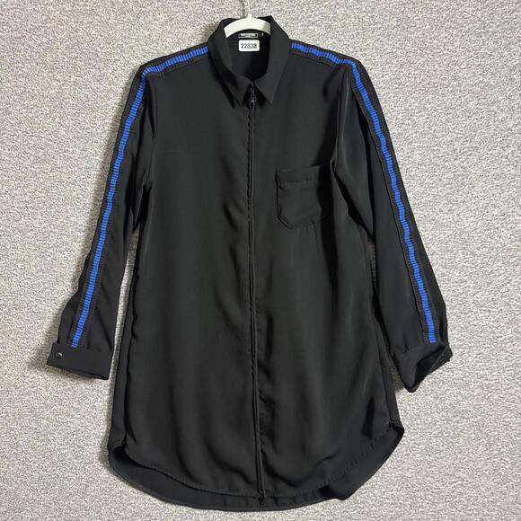Anne Fontaine Casual Womens 40 Black Tuxedo Stripe Full Zip Collared Tunic Shirt
